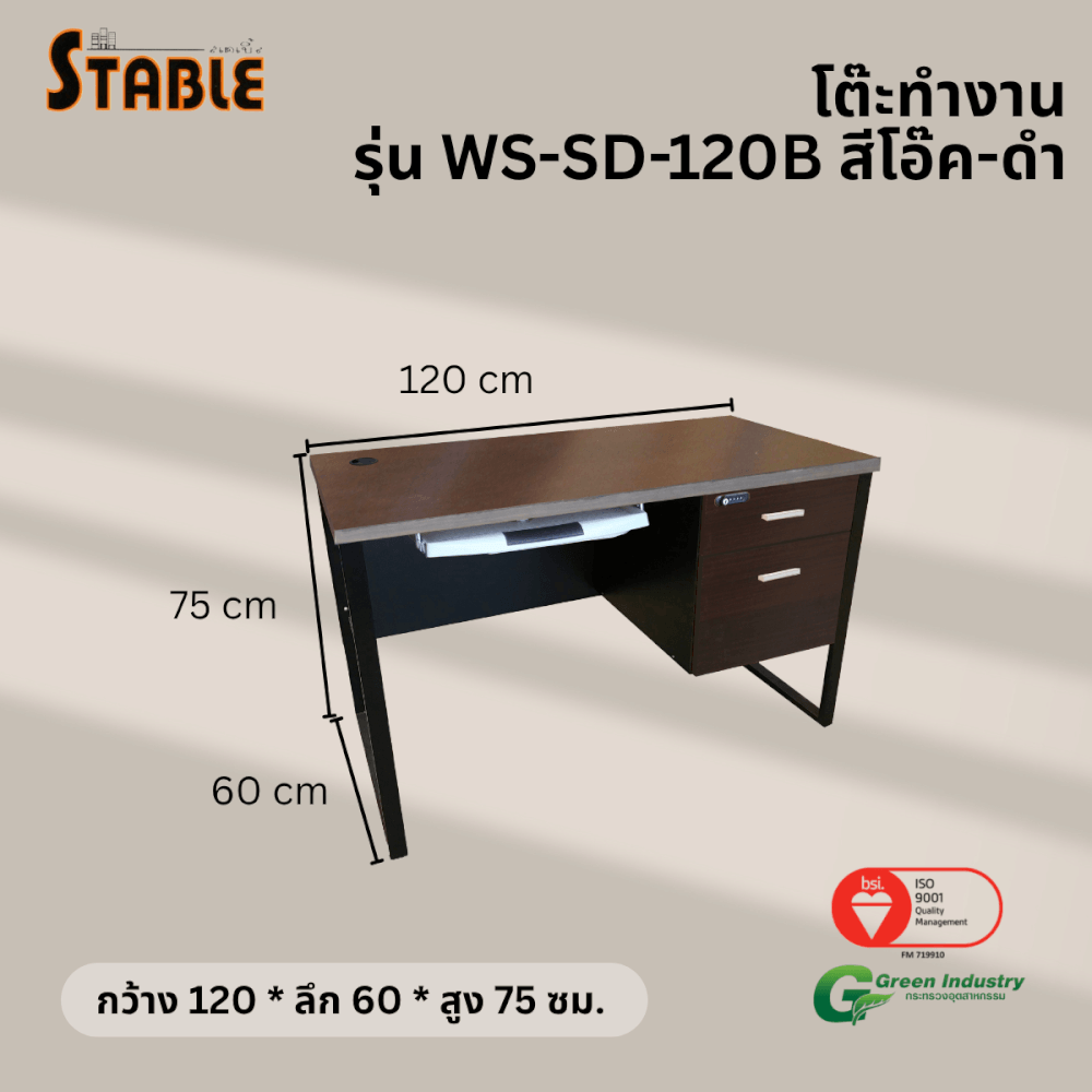 โต๊ะคอมพิวเตอร์ STABLE รุ่น WS-SD-120B 120 ซม. สีโอ๊ค-ดำ